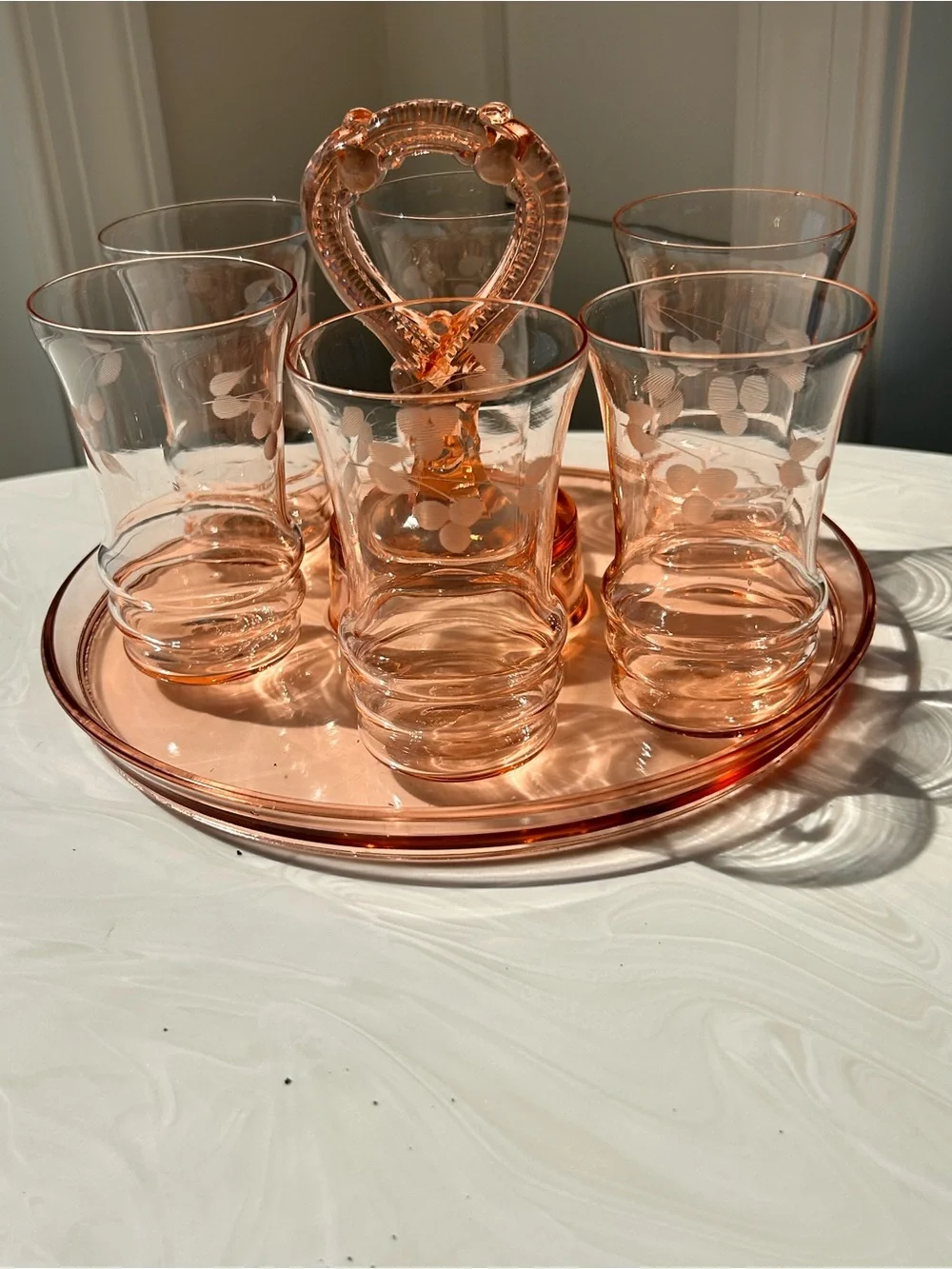 Anchor Hocking Mayfair Bridge Poker tray Tumbler set 1930s pink depression glass